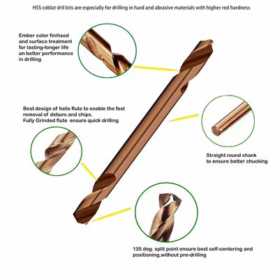 HSS M35 Co5% 両頭ドリルビット 135° スプリットポイント