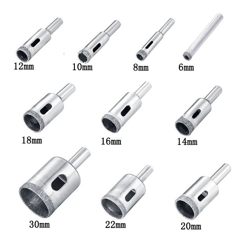 10PCS ダイヤモンドコアドリルビットセット 6-30mm タイルガラスセラミック