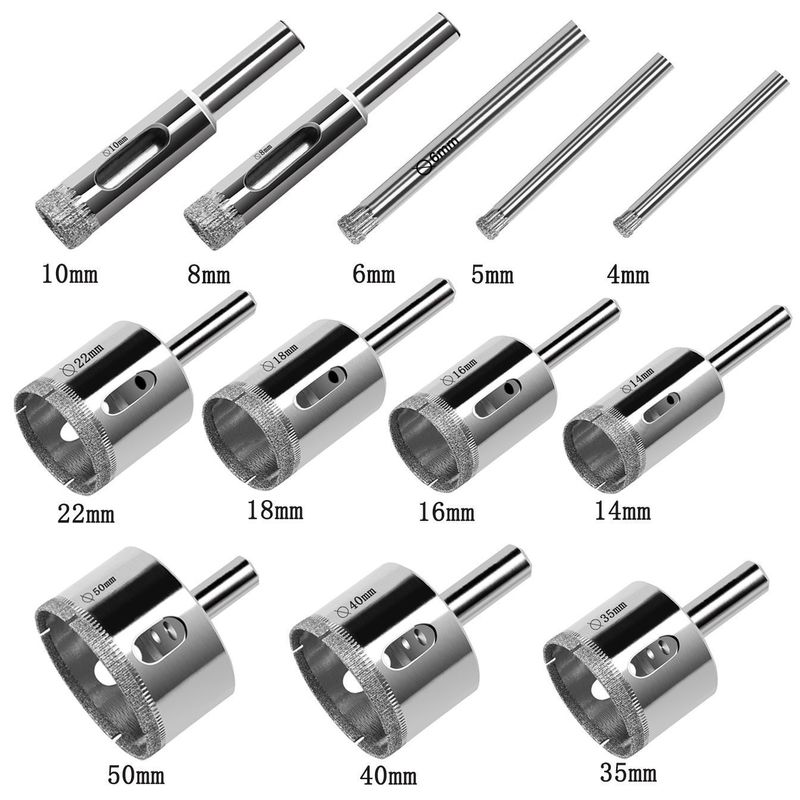 12個 ダイヤモンドコア ドリルビットセット 4-50mm ガラス タイル セラミック用